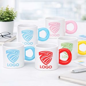 Ceramic Cup with Colorful Donut-Shaped Handle -  Custom Printed