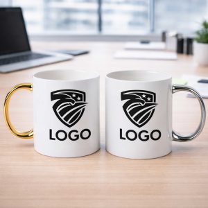 White Mug with Metallic - Finish Handle - Custom Printed